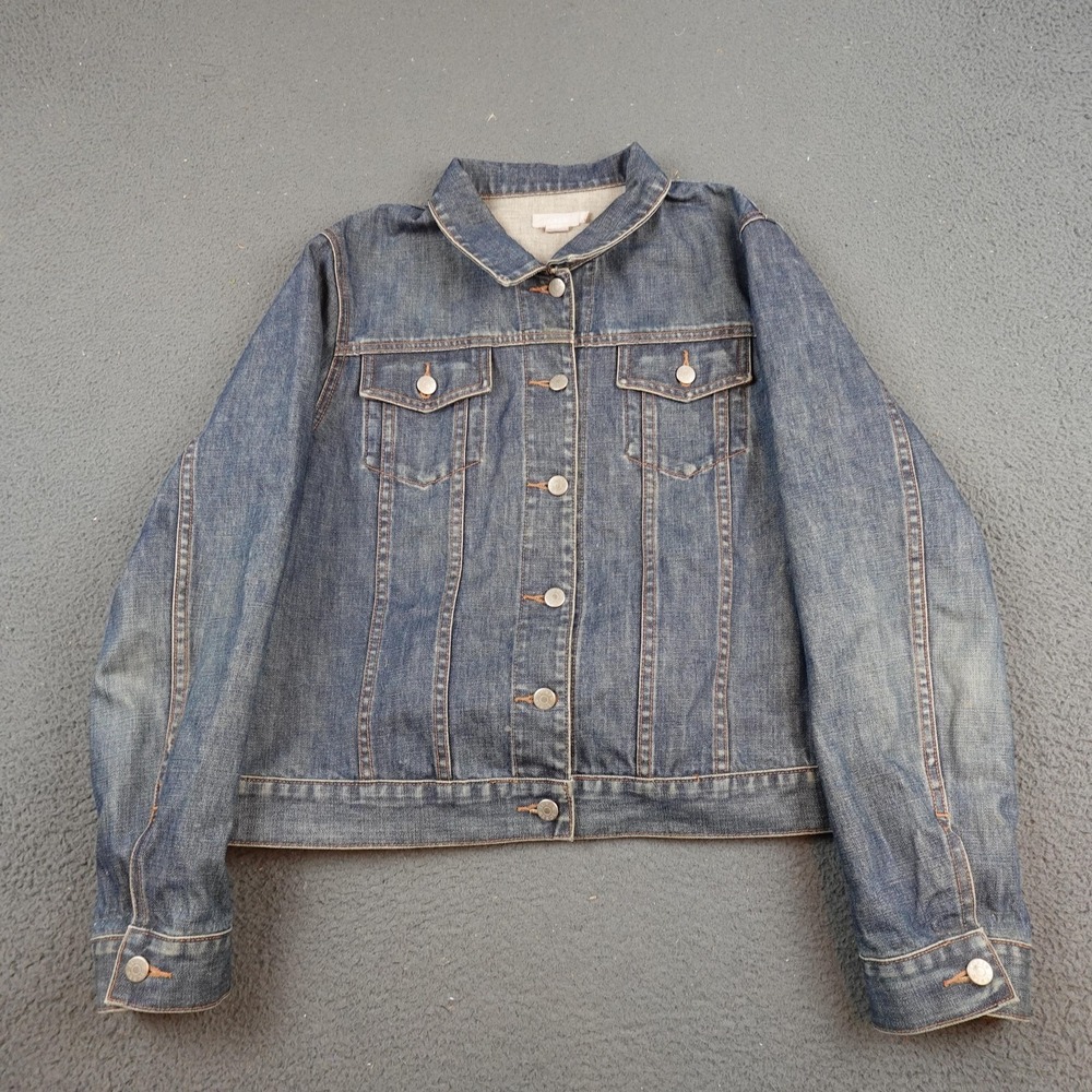 J.Crew Jacket Womens XL Blue Denim Trucker Button Front Pockets Unlined